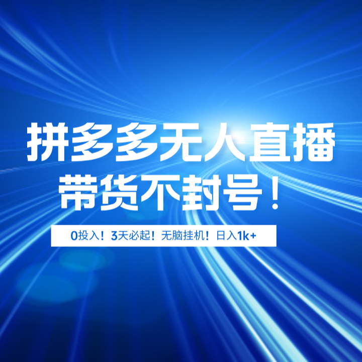 拼多多无人直播带货不封号！0投入！3天必起！无脑挂机！日入1k+-危笑云资源网